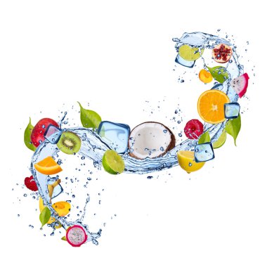 Su sıçrama beyaz arka plan üzerinde meyve