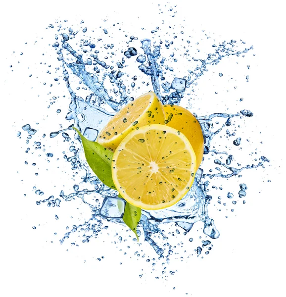 Lemon in water splash on white background — Stock Photo, Image