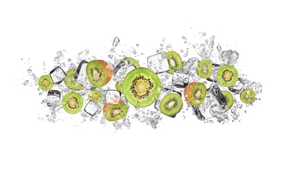 Kiwi in water splash on white background — Stock Photo, Image