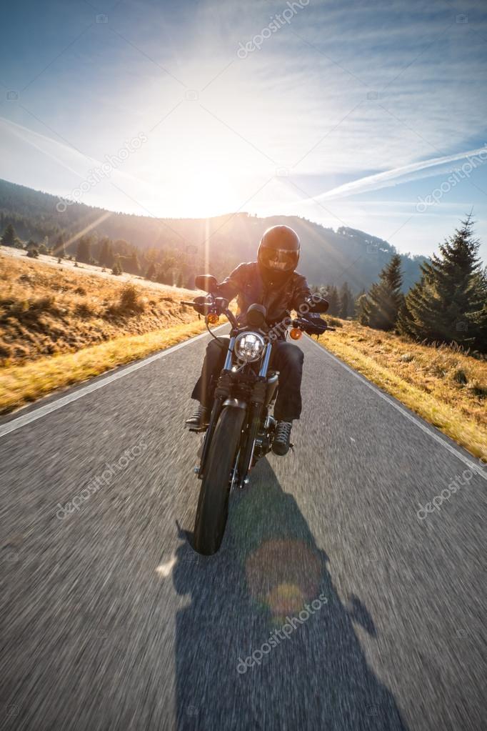 Motorcycle driver riding on motorway — Stock Photo © jag_cz #120521608