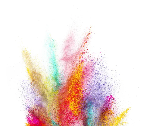 Explosion of colored powder on white background — Stock Photo, Image