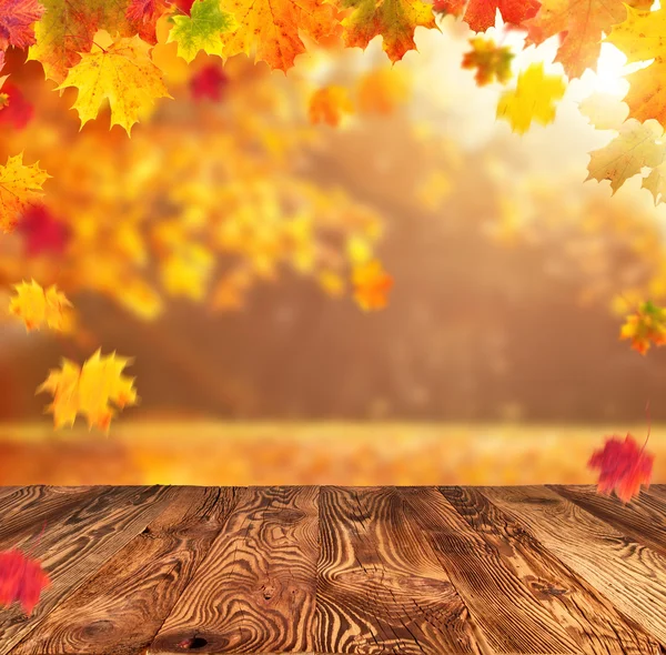 Autumn background with empty planks — Stock Photo, Image