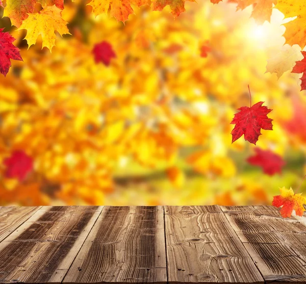 Herfst achtergrond met lege planken — Stockfoto