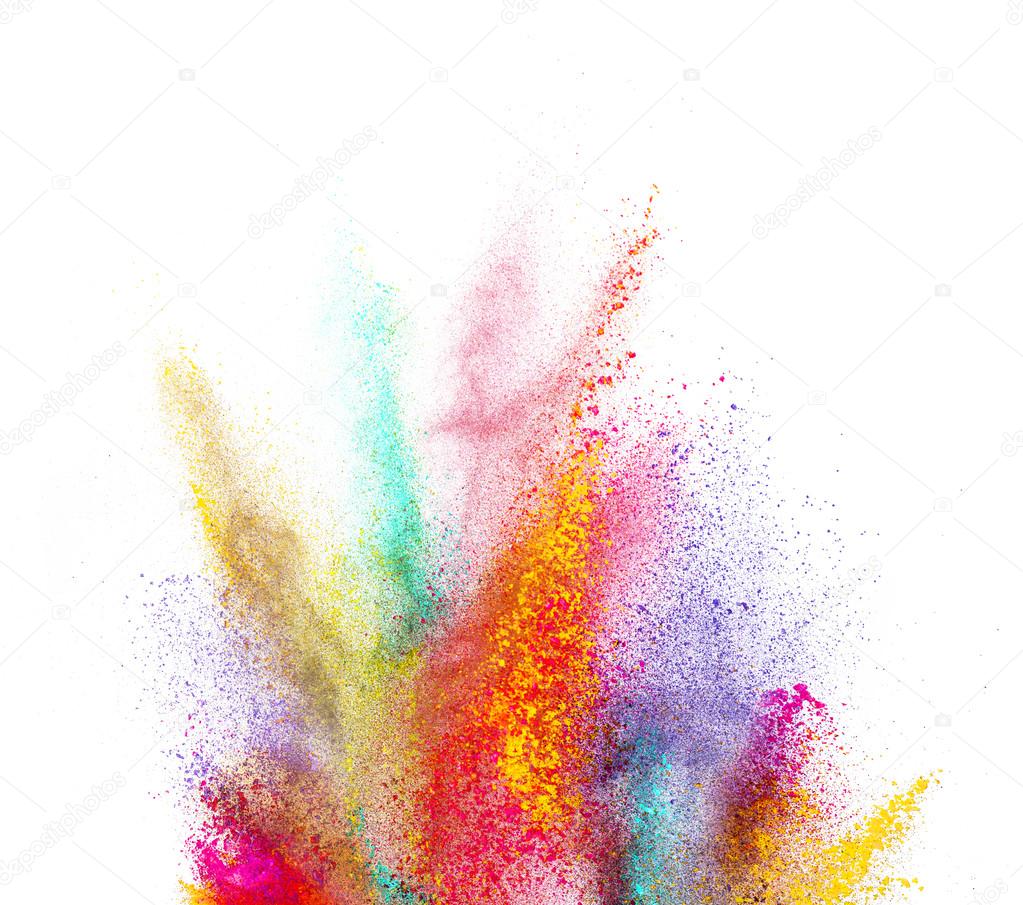 Download Explosão de pó colorido no fundo branco fotos, imagens de © jag_cz #122254804