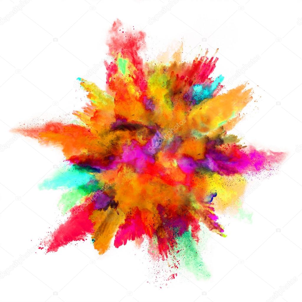 Explosion of colored powder on white background — Stock Photo © jag_cz