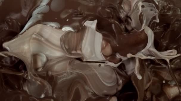 Super Slow Motion Van Het Mengen Van Warme Chocolademelk Melk — Stockvideo