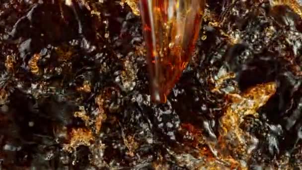 Super Slow Motion Pouring Cola Drink Ice Tea Filmed High — Stock Video