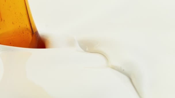 Super Slow Motion Mixing Cream Caramel Detail Filmed High Speed — Stock Video