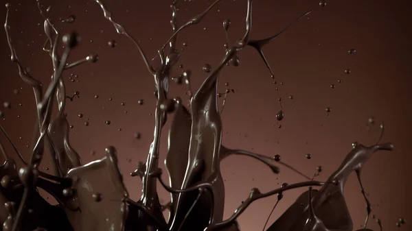 Closeup Splashing Hot Chocolate Freeze Motion — Fotografia de Stock