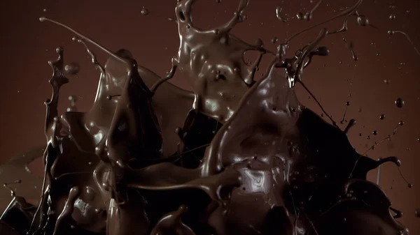 Closeup Splashing Hot Chocolate Freeze Motion — Stockfoto