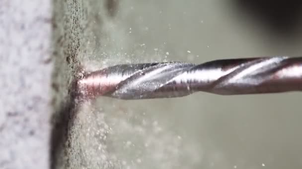 Super Slow Motion Detail Drill Bit Drilling Concrete Filmed Very — Stock Video