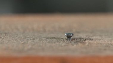 Çekicin süper yavaş çekimi demir çiviye çarptı, süper makro atış. Yüksek hızlı sinema kamerası, 1000 fps..