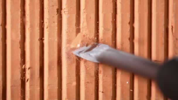 Super Cámara Lenta Detalle Martillo Neumático Perforación Ladrillos Filmado Una — Vídeos de Stock