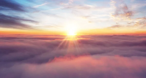 Висхідний Захід Сонця Над Хмарами Вид Літак Над Небом — стокове фото