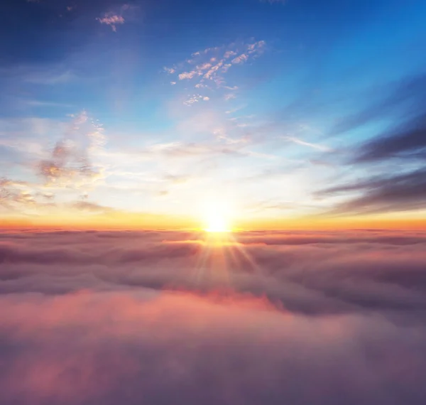 Sonnenuntergang Über Den Wolken Blick Aus Dem Flugzeug Über Den — Stockfoto