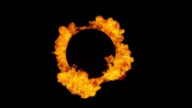 Siyah arka planda izole edilmiş ateş çemberinin süper yavaş çekimi. Yüksek hızlı sinema kamerası, 1000 fps.