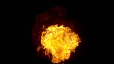 Siyah arka planda izole edilmiş süper yavaş ateş patlaması. Yüksek hızlı sinema kamerası, 1000 fps.