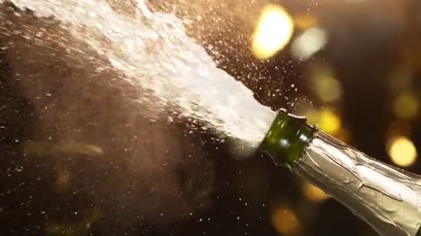 Super Slow Motion Van Champagne Explosie Openen Champagne Fles Close — Stockvideo