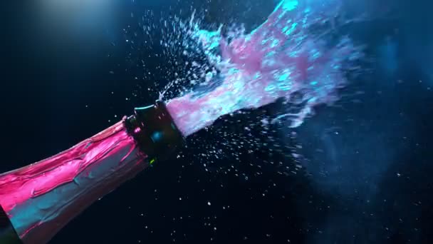 Super Slow Motion Van Champagne Explosie Openen Champagne Fles Close — Stockvideo