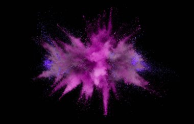 Siyah arkaplanda renkli toz, soyut barut patlaması