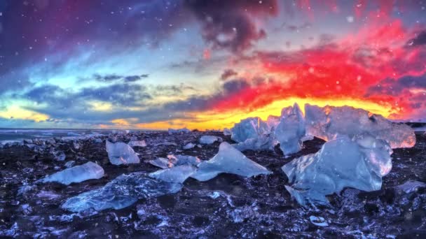 Movimiento Lento Nieve Que Cae Con Iceberg Fondo Nieve Cayendo — Vídeos de Stock