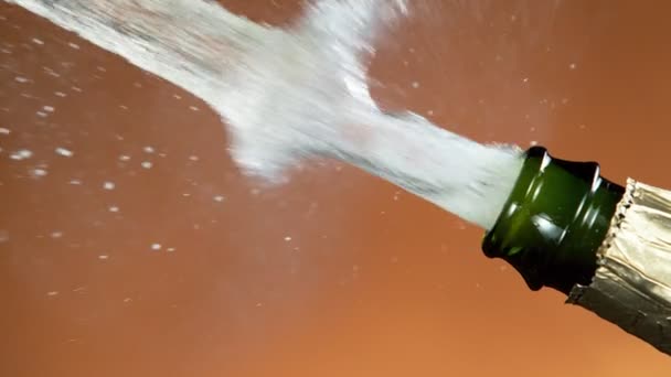 Super Slow Motion Van Champagne Explosie Openen Champagne Fles Close — Stockvideo