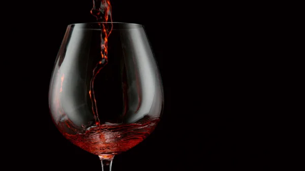 Einschenken Von Rotwein Weinglas Auf Schwarzem Hintergrund Studioaufnahme — Stockfoto