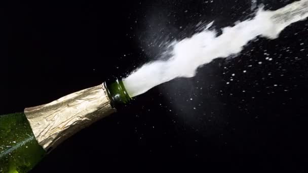 Super Slow Motion Van Champagne Explosie Openen Champagne Fles Close — Stockvideo