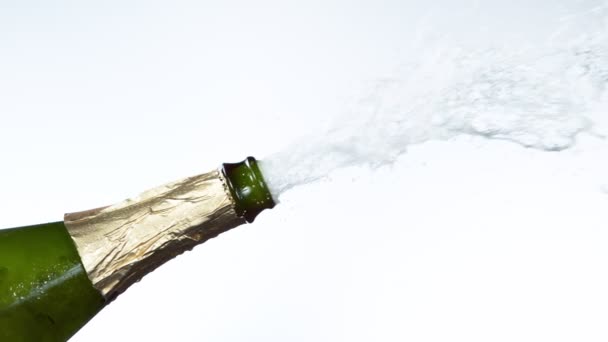 Super Slow Motion Van Champagne Explosie Openen Champagne Fles Close — Stockvideo