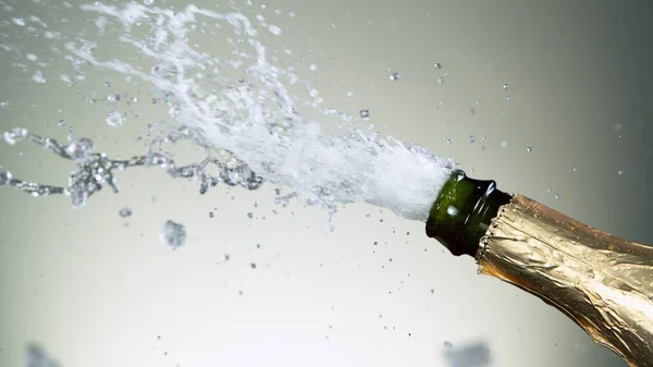 Close Explosion Champagne Bottle Studio Shot — Stock Photo, Image