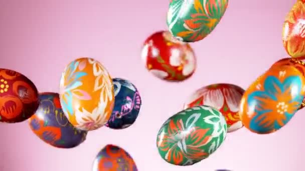 Super Slow Motion Flying Colored Easter Eggs Ramp Speed Effect — Vídeo de Stock