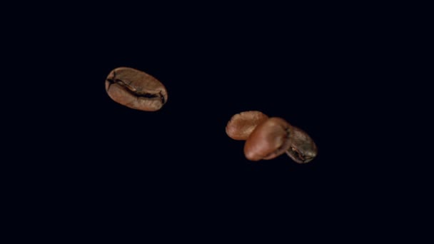 Σούπερ Αργή Κίνηση Της Πτώσης Κόκκους Καφέ Απομονώνονται Μαύρο Φόντο — Αρχείο Βίντεο