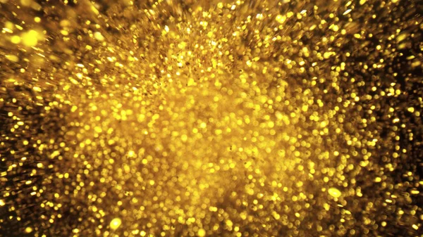 Abstract golden glitters on black background, low depth of focus