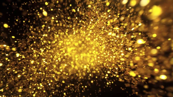 Abstract golden glitters on black background, low depth of focus