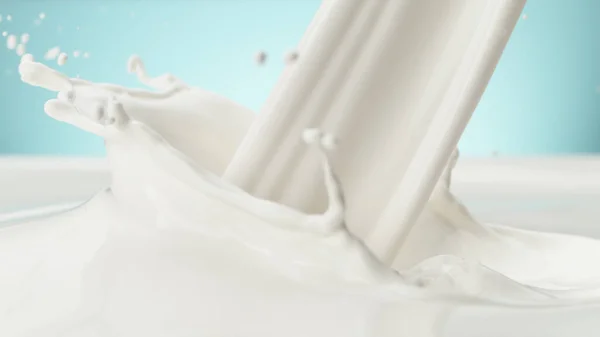Всплеск Молока Крупным Планом Свежий Молочный Кремовый Фон Мягкий Синий — стоковое фото