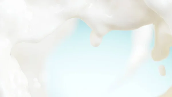 Splash Του Γάλακτος Καθημερινή Κρέμα Ένα Μαλακό Μπλε Φόντο — Φωτογραφία Αρχείου