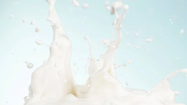 Splash Milk Daily Cream Soft Blue Background — Stock Photo, Image