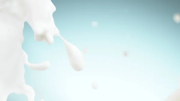 Stänk Mjölk Eller Daglig Grädde Mjuk Blå Bakgrund — Stockfoto