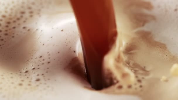 Super Slow Motion Pouring Coffee Detail Filmed High Speed Cinema — Stock Video