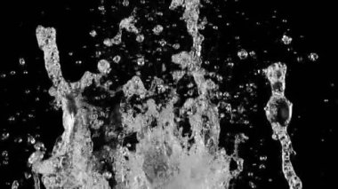 Siyah arka planda izole edilmiş çok yavaş su sıçratma hareketi. Yüksek hızlı sinema kamerası, 1000 fps..