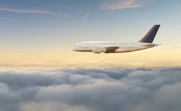 Pasajeros Avión Comercial Volando Por Encima Las Nubes Luz Del — Foto de Stock