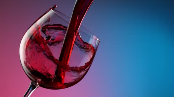 Neonlar Tarafından Aydınlatılmış Hız Rampası Etkisi Olan Kırmızı Şarabı Cama — Stok video