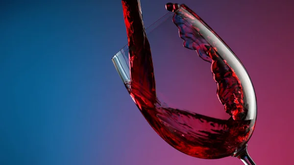 Glas Rotwein Auf Neonfarbenem Hintergrund Nahaufnahme Studio Klare Aufnahme Von — Stockfoto