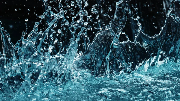 Spruzzi Acqua Astratti Isolati Sfondo Blu Movimento Freeze — Foto Stock