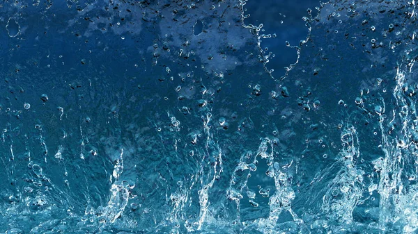 Salpicaduras Agua Abstractas Aisladas Sobre Fondo Azul Movimiento Congelación — Foto de Stock