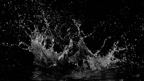 Spruzzi Acqua Astratti Isolati Sfondo Nero Movimento Congelamento — Foto Stock