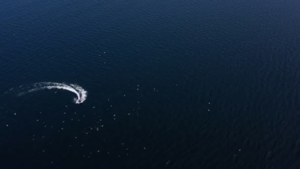 喷气式滑翔机在海上超速飞行的无人驾驶飞机跟踪录像 超快旅游 暑期休闲活动 水上交通 — 图库视频影像