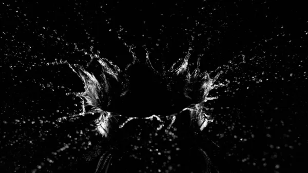 Zmrazit Pohyb Vody Stříkající Černém Pozadí Tvaru Koruny Studio Záběr — Stock fotografie