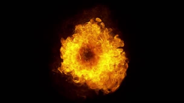 Mișcarea Foarte Lentă Exploziei Incendiu Izolată Fundal Negru Filmat Camera — Videoclip de stoc