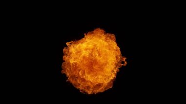 Siyah arka planda izole edilmiş süper yavaş ateş patlaması. Yüksek hızlı sinema kamerası, 1000 fps. Hız rampası etkisi.